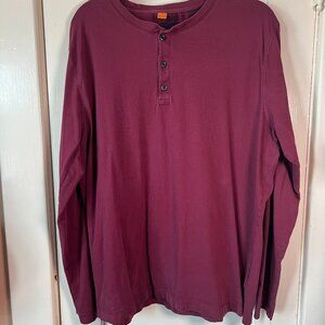 Mens Tailor Vintage Long Sleeved Henley Maroon Size‎ XL Three Button REDU…